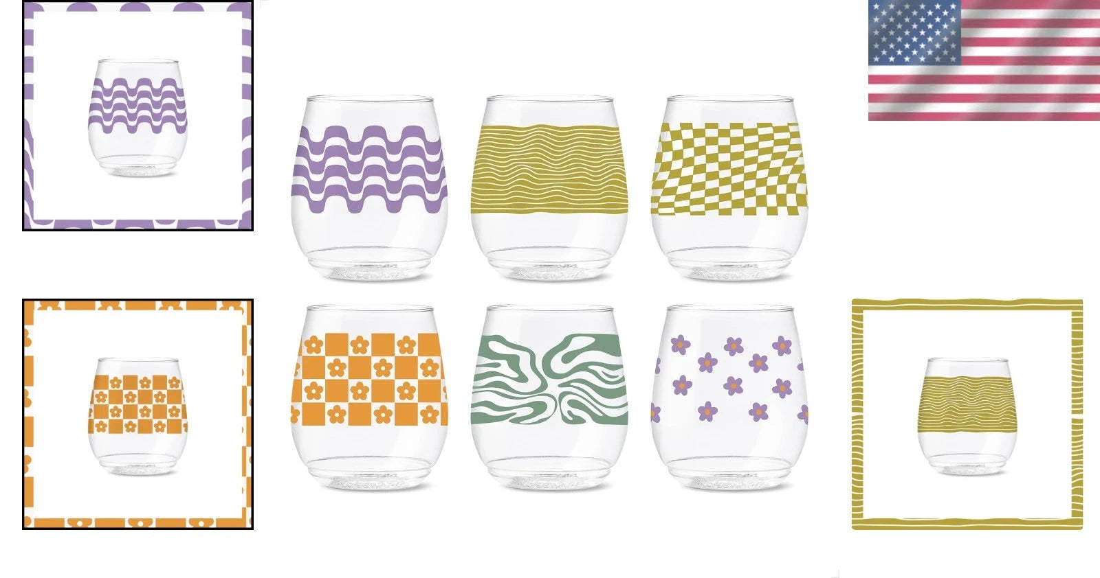 Sustainable 14oz Retro Art Plastic Drinking Glasses - Set of 6 - Hand Wash Only | eBay