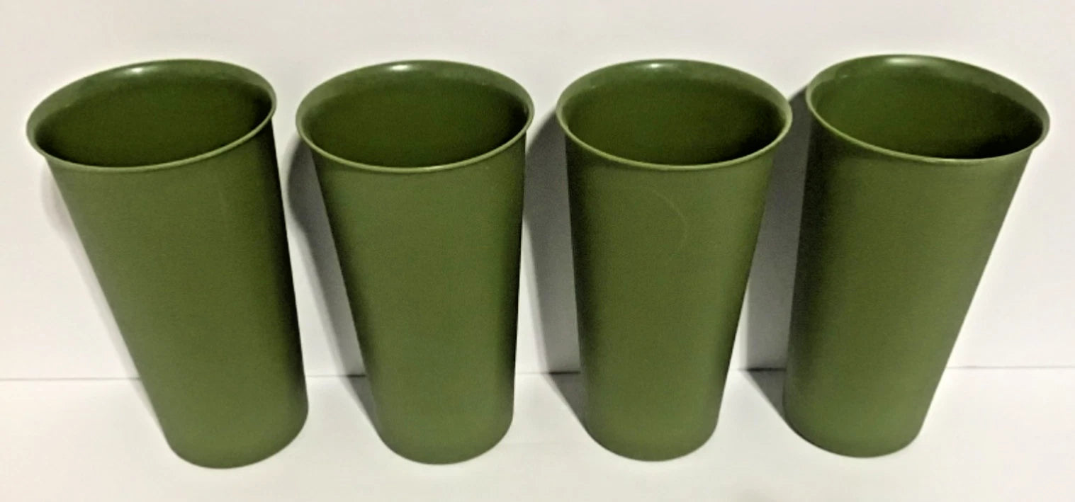 Vintage Plastic Set of 4 Olive Green Large Drinking Tumblers/Glasses 6 1/2" | eBay