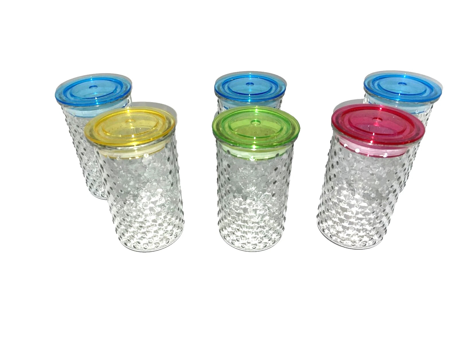 *Drinking Glass Glasses with Plastic Lids and Straws Hold Set of 6 | eBay
