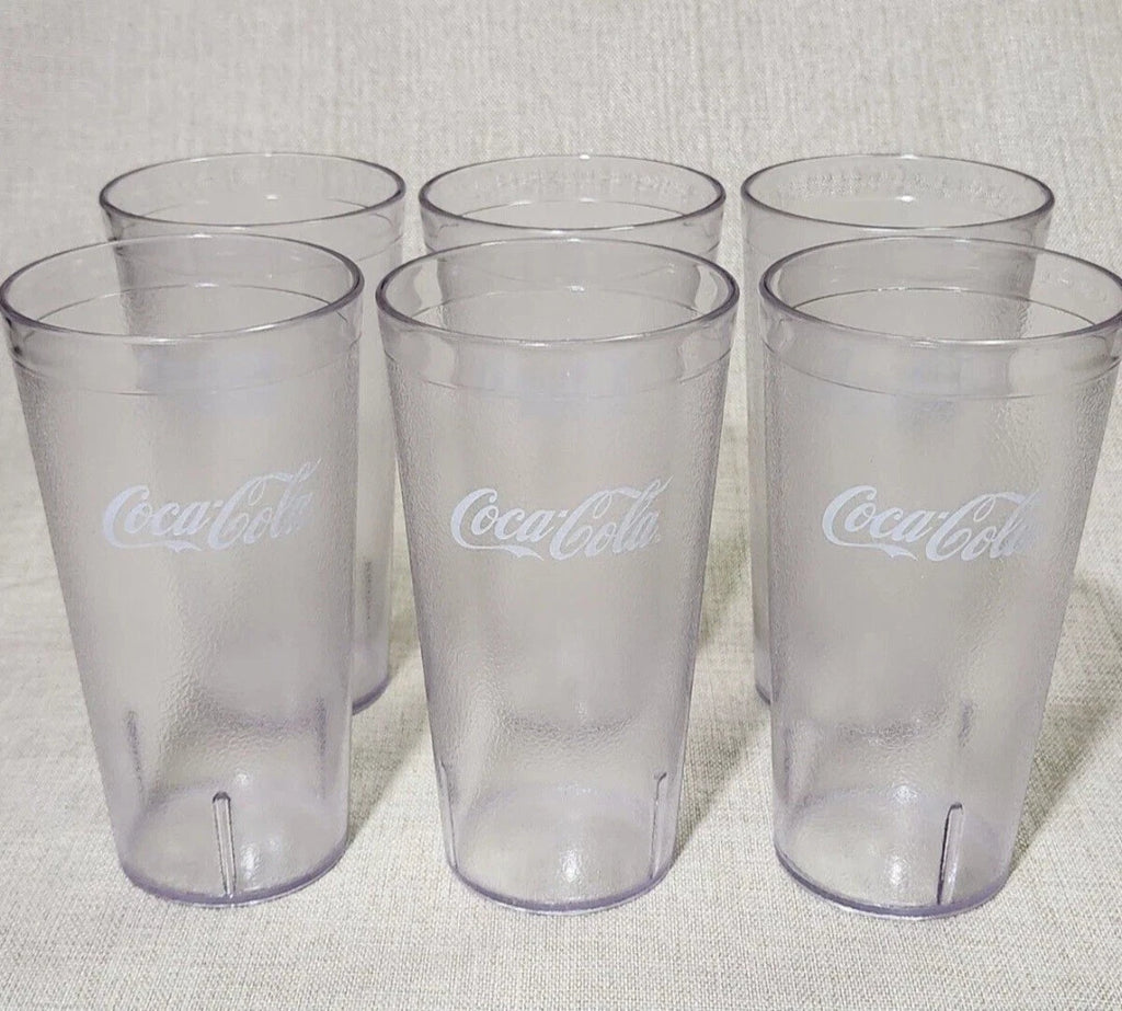 COCA COLA CLEAR HARD PLASTIC TUMBLERS GLASSES W/LOGO SET OF 6 X 20 OZ TEXTURED | eBay