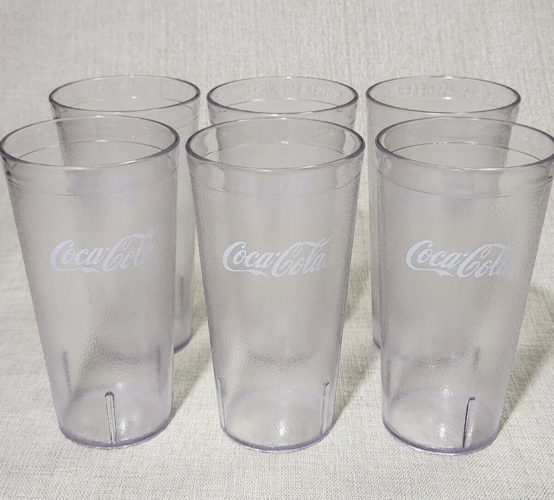 COCA COLA CLEAR HARD PLASTIC TUMBLERS GLASSES W/LOGO SET OF 6 X 20 OZ TEXTURED | eBay