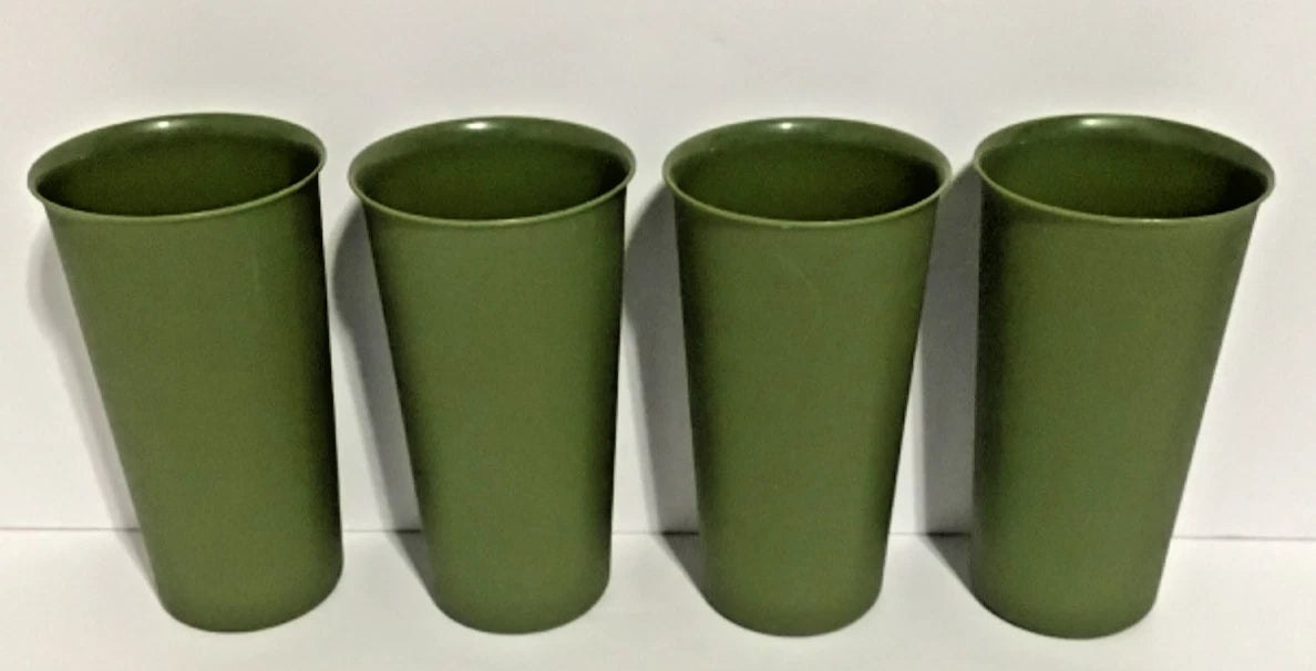 Vintage Plastic Set of 4 Olive Green Large Drinking Tumblers/Glasses 6 1/2" | eBay