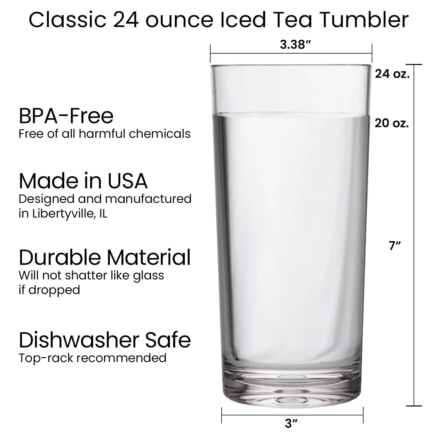 US Acrylic Classic Clear Plastic Reusable Drinking Glasses Set of 6 24oz Iced Te | eBay