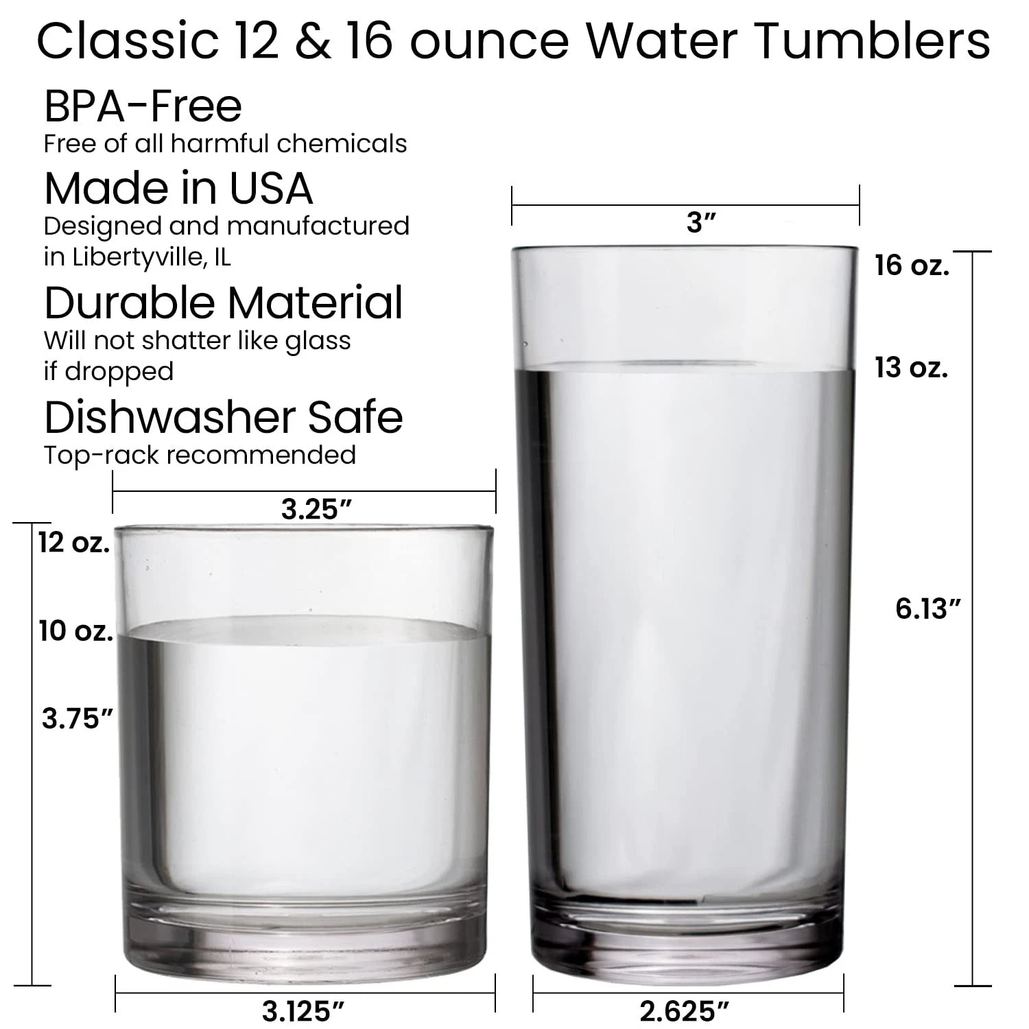 US Acrylic Classic Clear Plastic Reusable Drinking Glasses (Set of 8) 12oz Ro... 80844003023| eBay