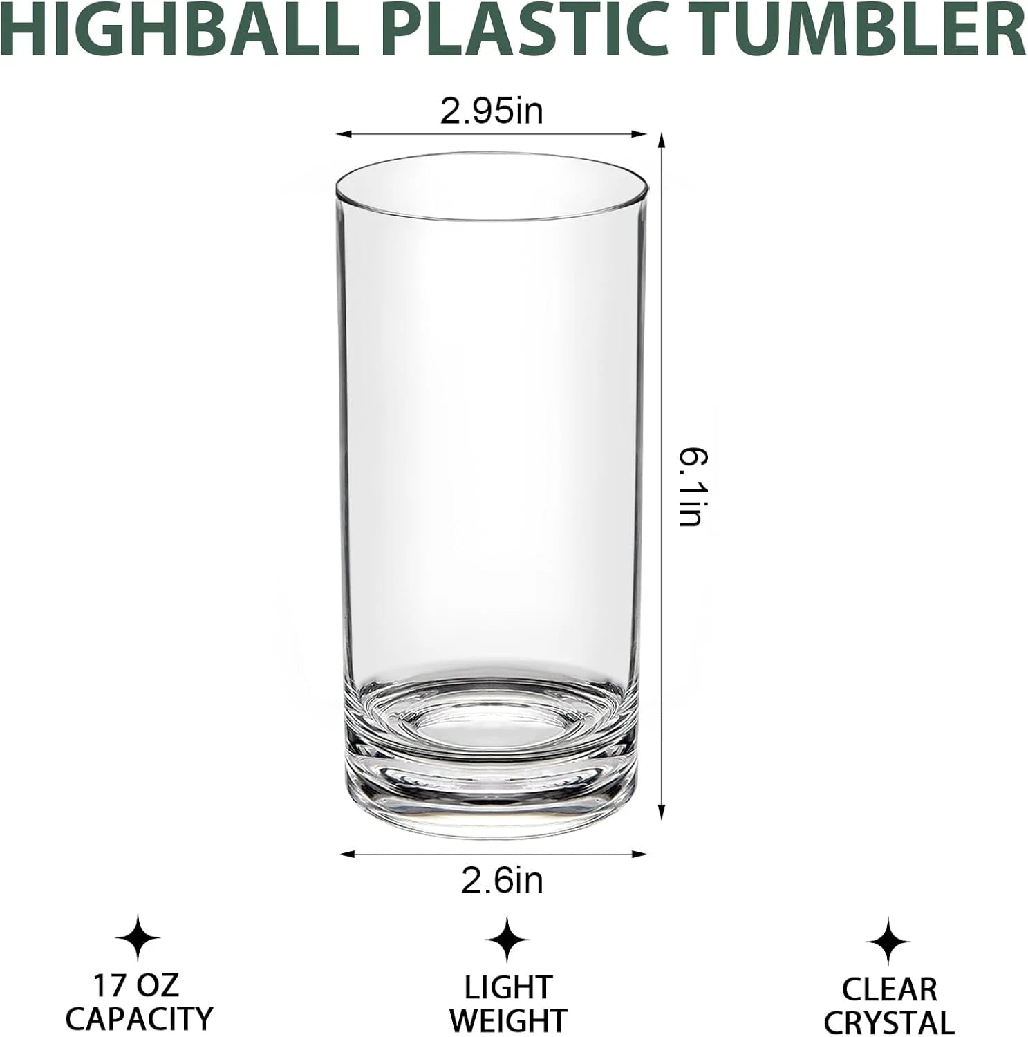 Shatterproof Plastic Drinking Glasses Set of 6, 17 Oz Clear Unbreakable Tumblers | eBay