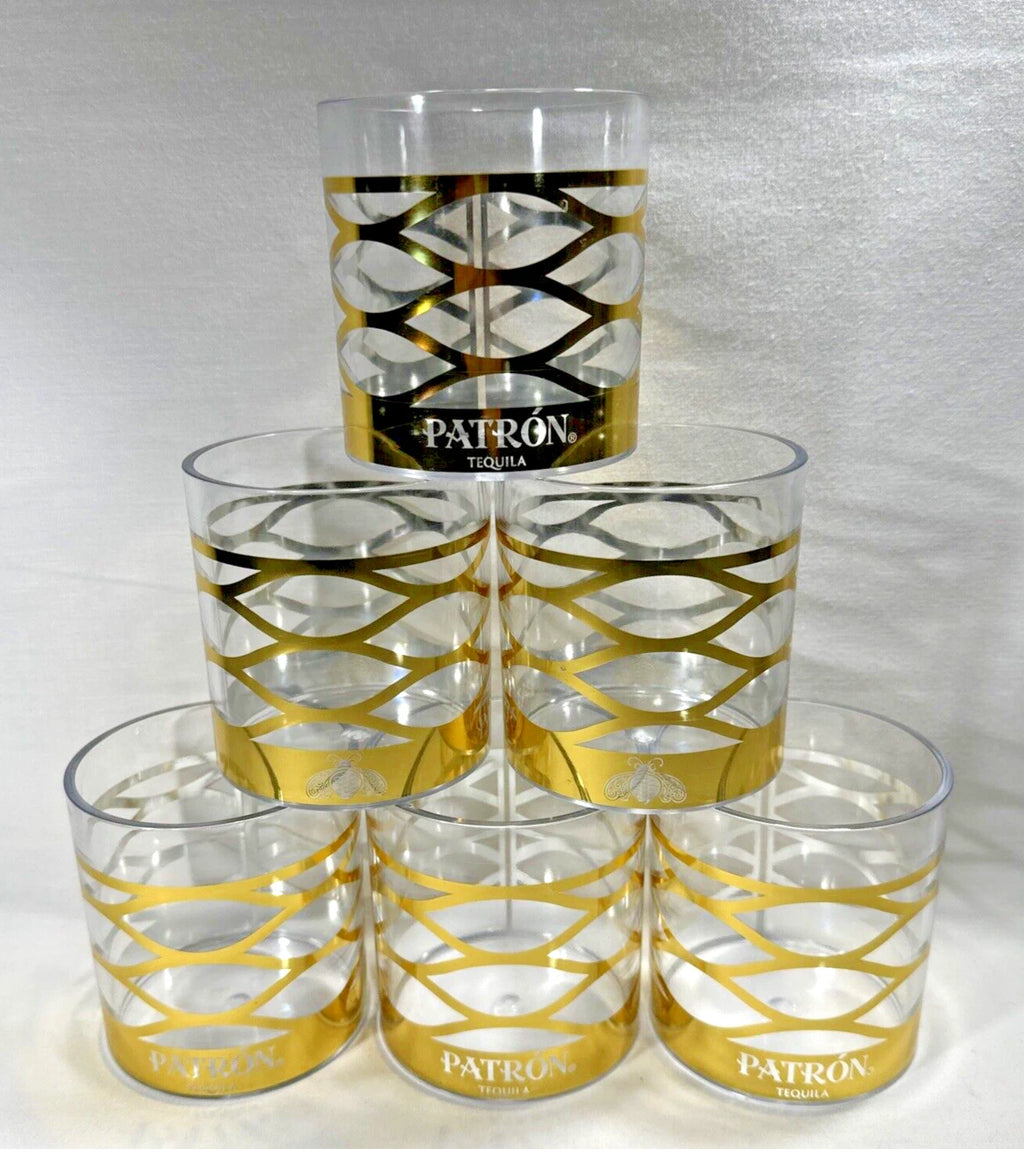 Set Of 6 Plastic Lowball Glasses - Patron Tequila Gold Trimmed | eBay