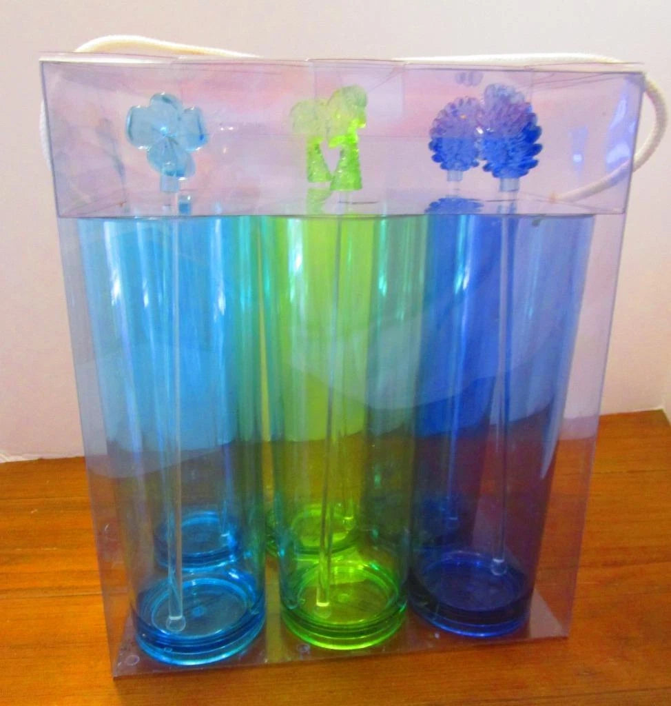 Picnic Place 12pc Tall Plastic Glass Drink Set with Stir Sticks Pool/Picnic | eBay