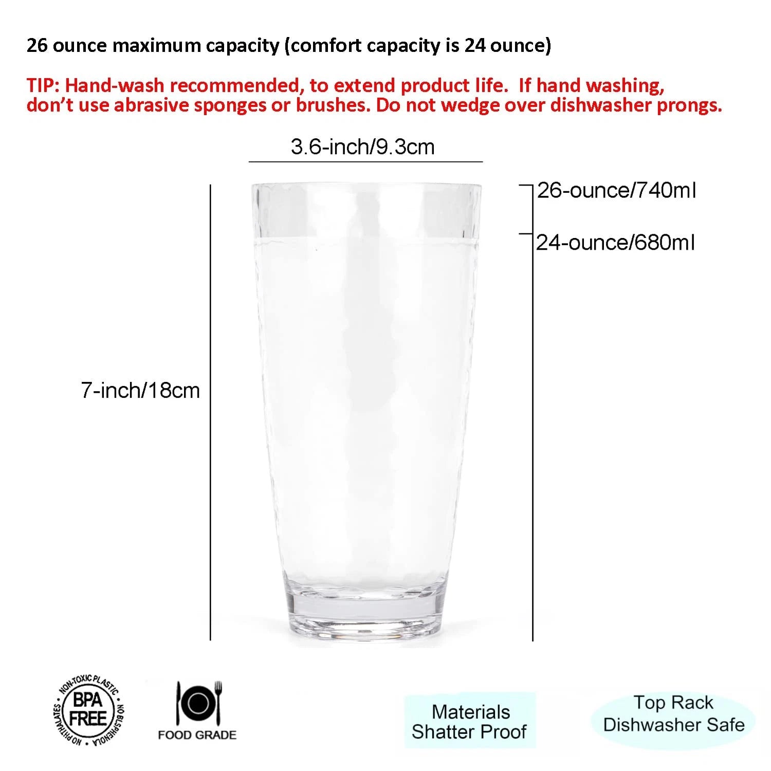 Hammered 26-ounce Plastic Tumbler Acrylic Glasses, set of 6 Clear | eBay