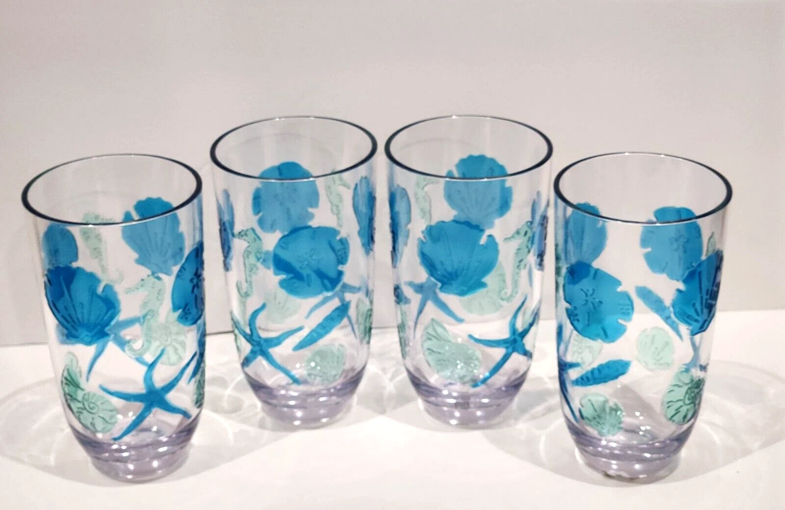 Coastal Acrylic Tall Tumblers Seashells Starfish Drinking Glasses Set of 4 | eBay
